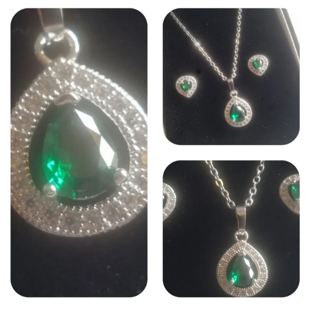 Necklace Earings Set Diamond Emerald